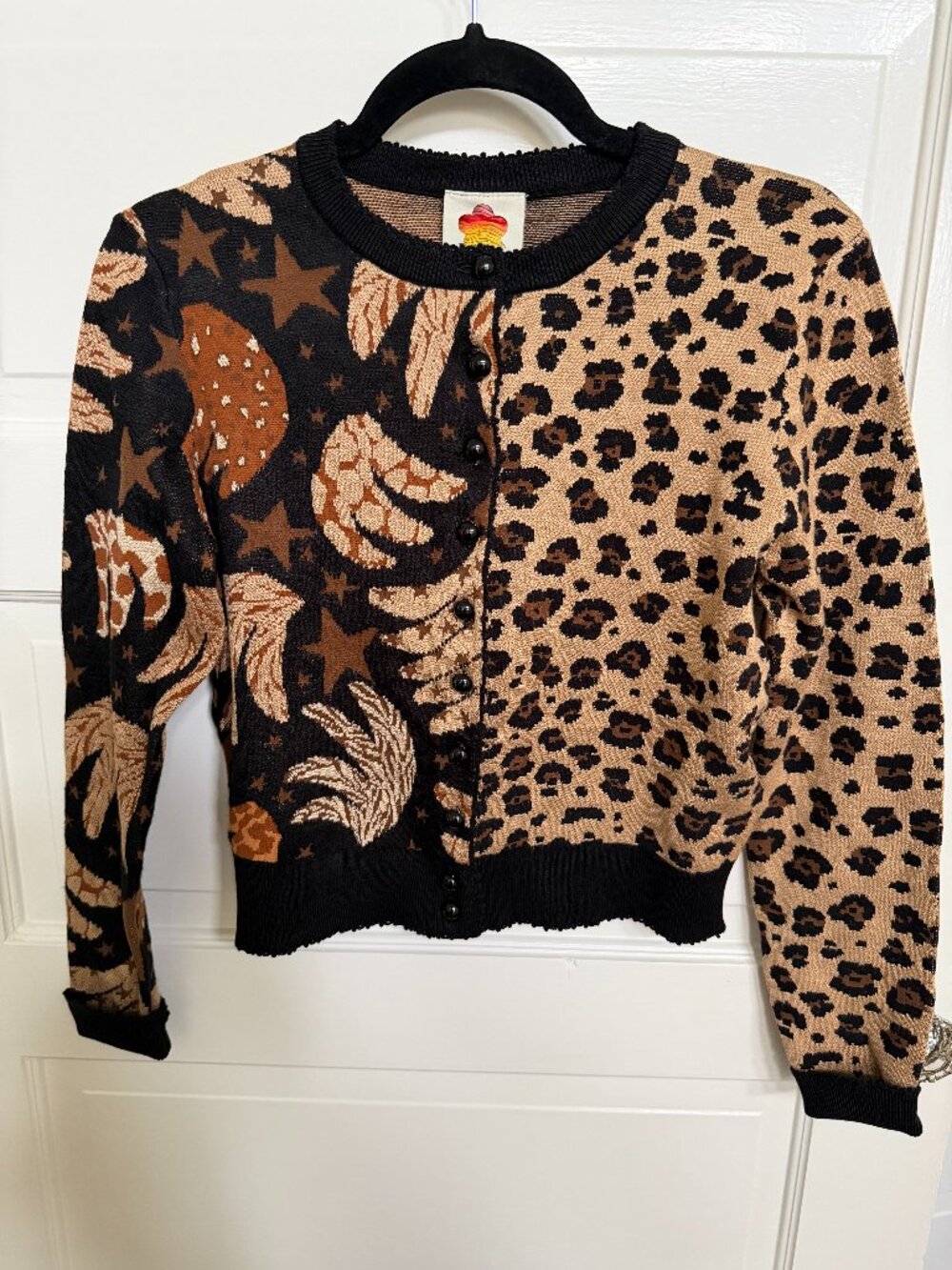 FARM Rio Banana Leopard Mixed Cardigan Black Size S NWT - Picture 2 of 8